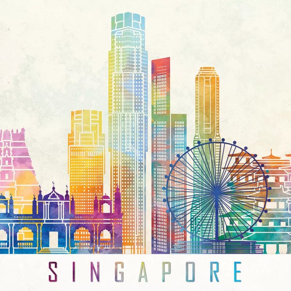 Paul Rommer: Singapore Landmarks Watercolor Poster by Paul Rommer