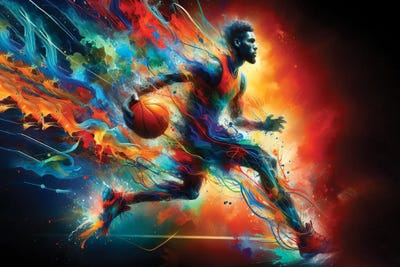 Basketball Player In Watercolor by Paul Rommer framed canvas print