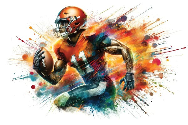 Football: American Football Player In Watercolor With Splashes by Paul Rommer