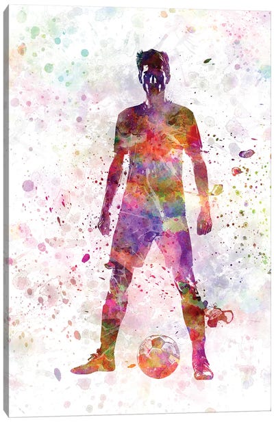 Soccer Football Player Young Man Standing Defiance Canvas Art Print - Soccer Art
