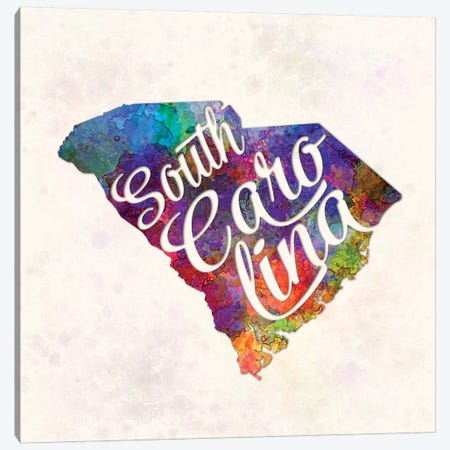 South Carolina US State In Watercolor Text Cut Out Canvas Print #PUR669} by Paul Rommer Canvas Artwork
