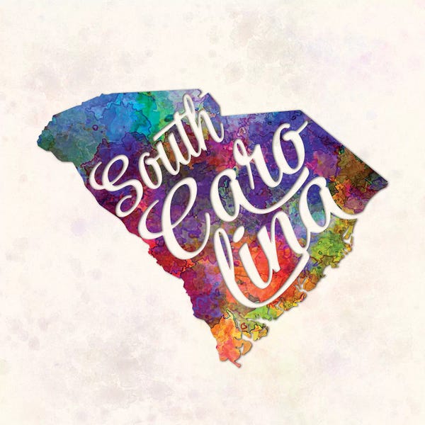 South Carolina: South Carolina US State In Watercolor Text Cut Out by Paul Rommer