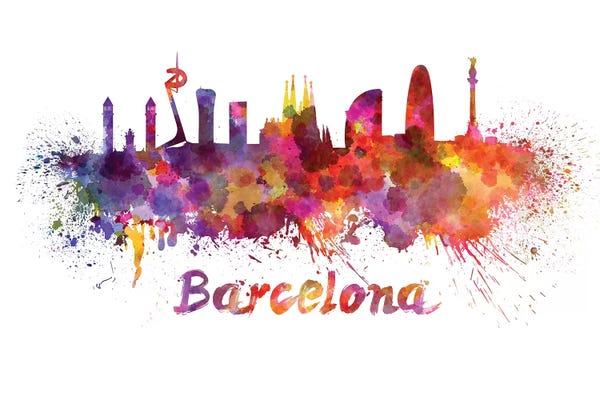 Catalonia: Barcelona Skyline In Watercolor by Paul Rommer