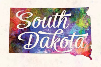 South Dakota US State In Watercolor Text Cut Out by Paul Rommer art print
