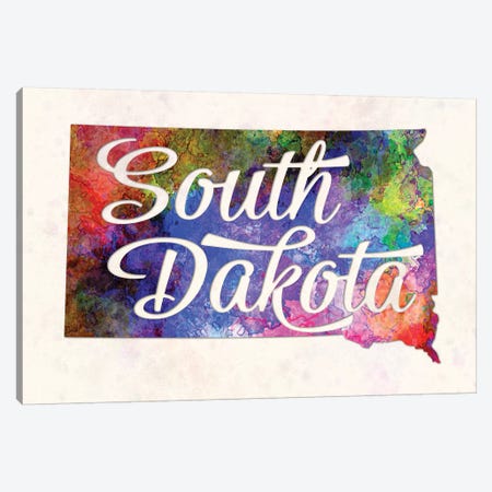 South Dakota US State In Watercolor Text Cut Out Canvas Print #PUR670} by Paul Rommer Canvas Print
