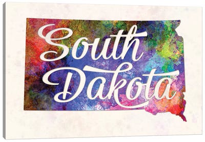 South Dakota US State In Watercolor Text Cut Out Canvas Art Print - South Dakota Art