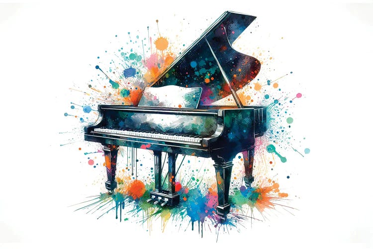 Grand Piano With Watercolor Splatters by Paul Rommer wall art
