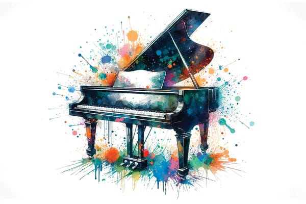 Grand Piano With Watercolor Splatters