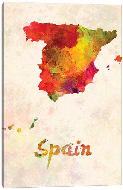 Spain In Watercolor Canvas Art Print - Spain Art