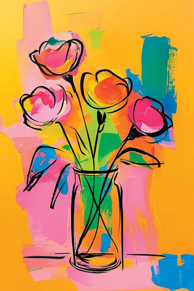 Pottery Still Life: Colorful Floral Painting by Paul Rommer