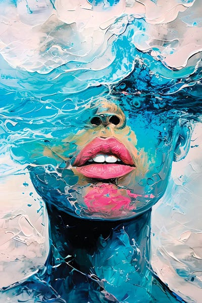 Vibrant Abstract Human Face With Oceanic Textures Painting Art by Paul Rommer multi panel art