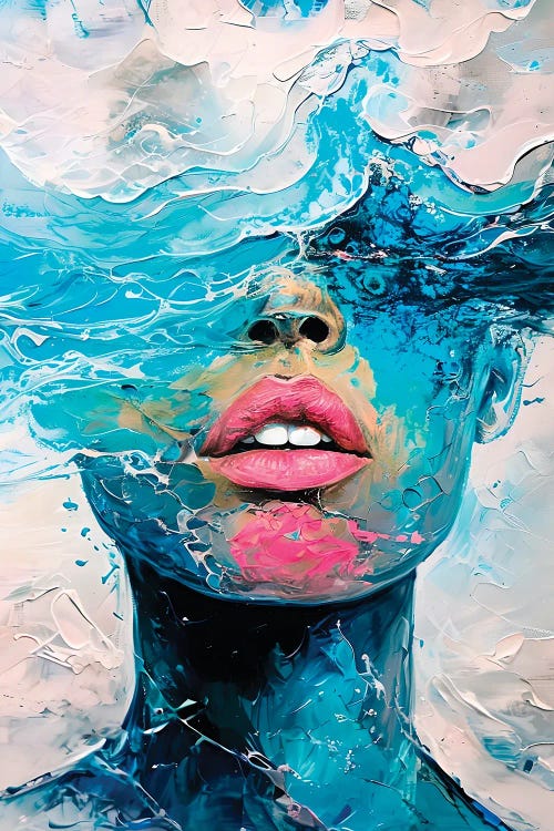 Vibrant Abstract Human Face With Oceanic Textures Painting Art