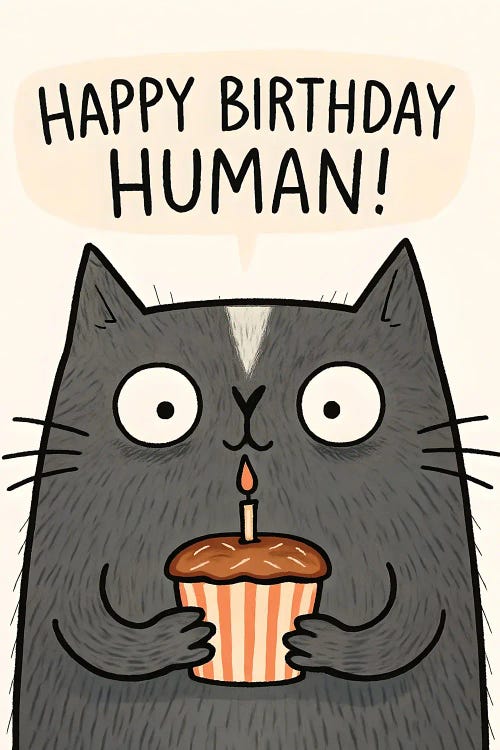 Happy Birthday Human Cat Card by Paul Rommer wall art