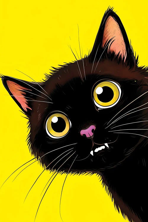 Cartoon Black Cat Vampire With Yellow Eyes