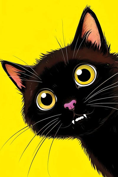 Cartoon Black Cat Vampire With Yellow Eyes