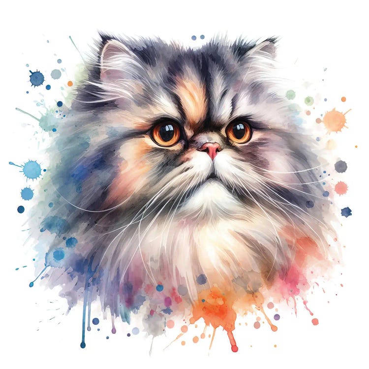 Watercolor Persian Cat Portrait II