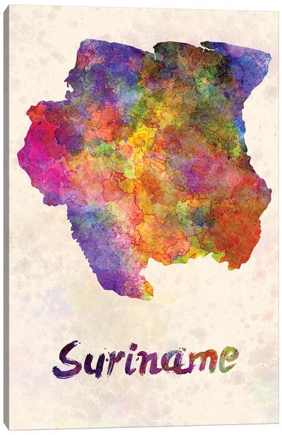 Suriname In Watercolor Canvas Art Print - Paul Rommer