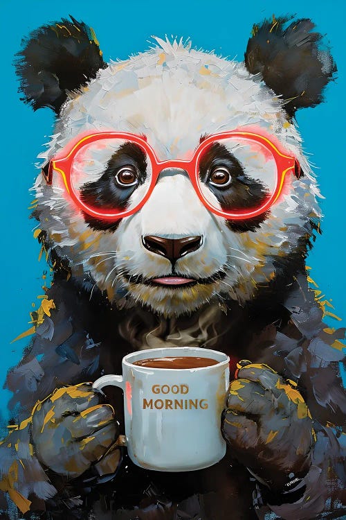 Panda Bear Painting With Coffee Cup