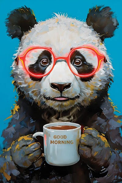 Pandas: Panda Bear Painting With Coffee Cup by Paul Rommer