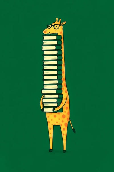 Giraffe With Stack Of Books by Paul Rommer framed canvas print