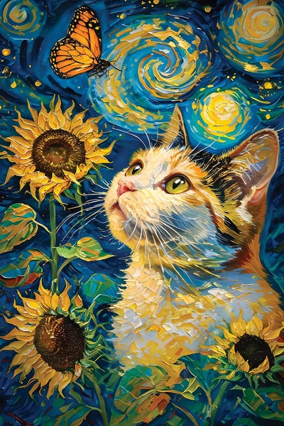 Van Gogh Style Cat by Paul Rommer canvas print
