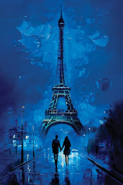 Canvas Print: Eiffel Tower Painting In Blue by Paul Rommer