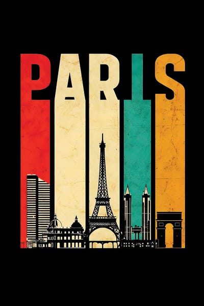 Canvas Print: Paris Skyline Retro Poster by Paul Rommer