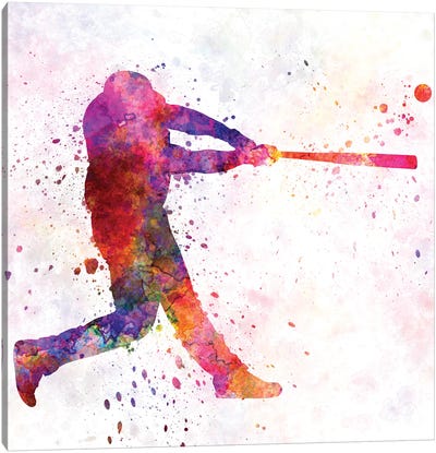 Baseball Player Hitting A Ball I Canvas Art Print - Baseball Art