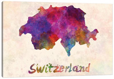 Switzerland In Watercolor Canvas Art Print - Country Maps