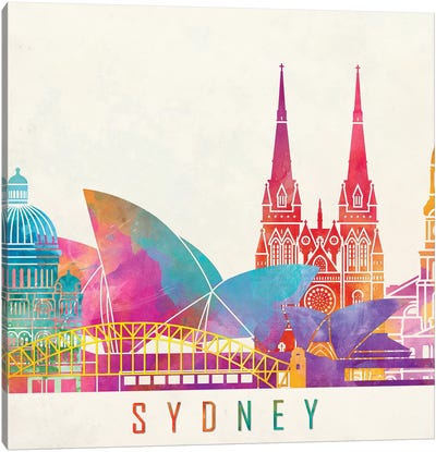 Sydney Landmarks Watercolor Poster Canvas Art Print - Sydney Art