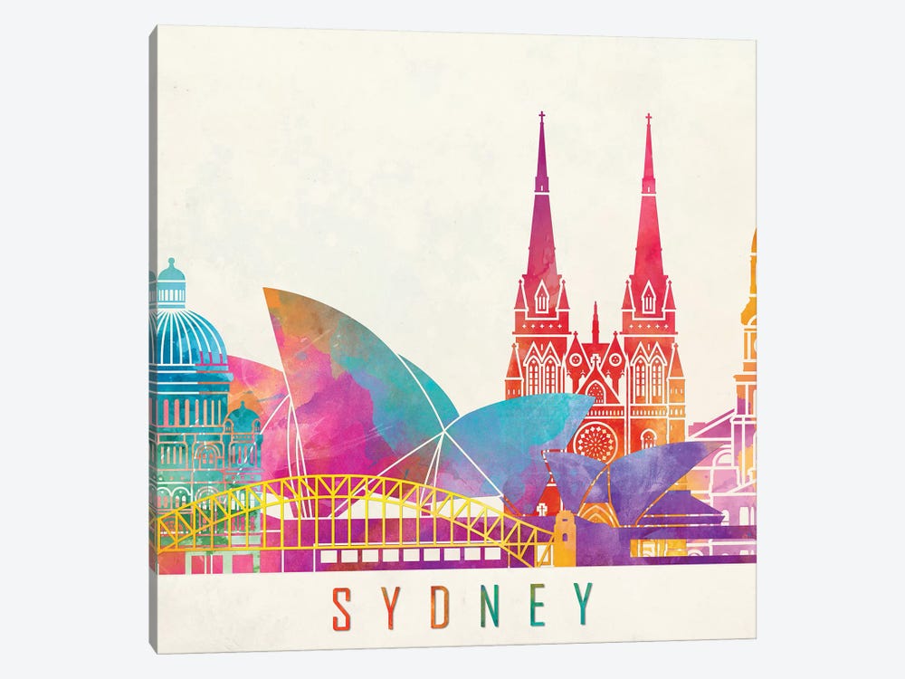 Sydney Landmarks Watercolor Poster by Paul Rommer 1-piece Art Print