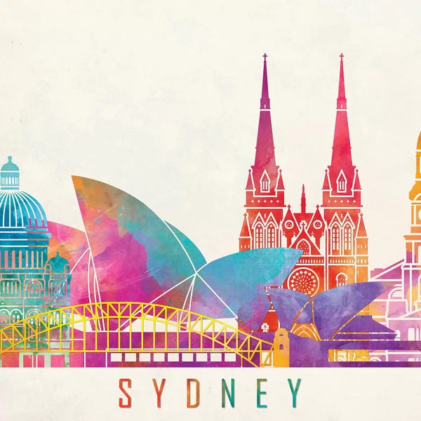 Australia: Sydney Landmarks Watercolor Poster by Paul Rommer