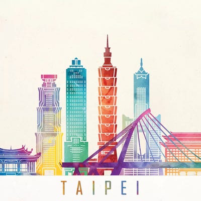 Taipei Landmarks Watercolor Poster by Paul Rommer framed canvas print