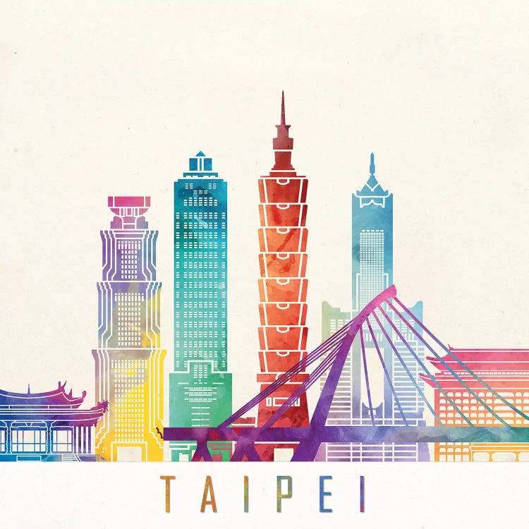 Taipei Landmarks Watercolor Poster by Paul Rommer wall art