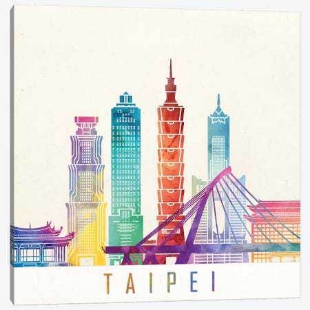 Taipei Landmarks Watercolor Poster Canvas Print #PUR693} by Paul Rommer Art Print