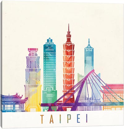 Taipei Landmarks Watercolor Poster Canvas Art Print