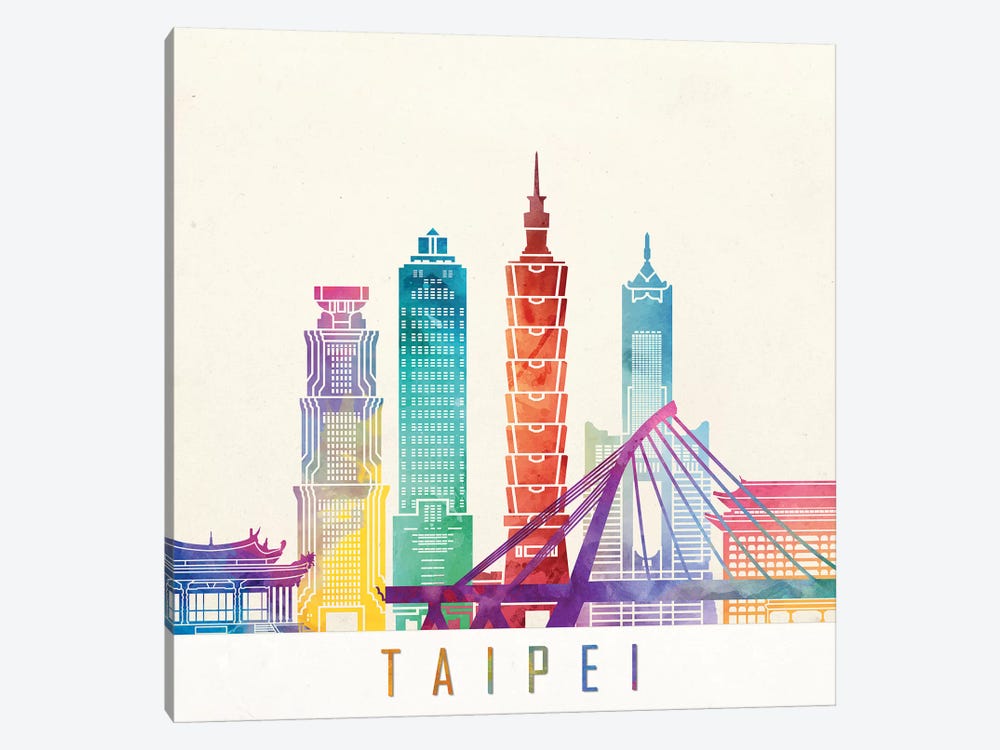 Taipei Landmarks Watercolor Poster by Paul Rommer 1-piece Art Print