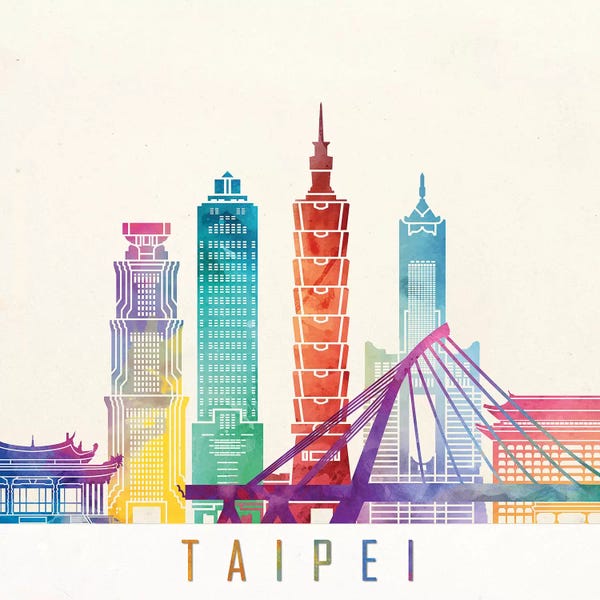 Taiwan: Taipei Landmarks Watercolor Poster by Paul Rommer