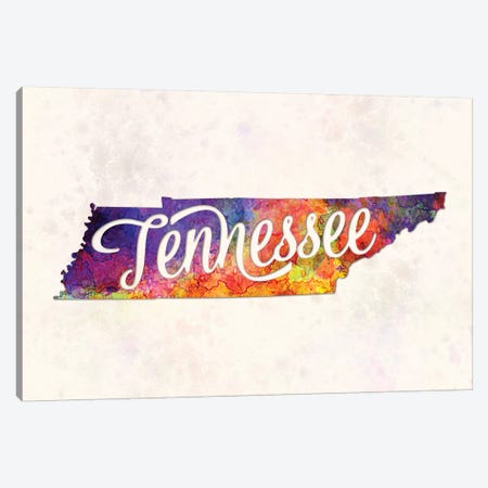Tennessee US State In Watercolor Text Cut Out Canvas Print #PUR696} by Paul Rommer Canvas Wall Art