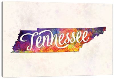Tennessee US State In Watercolor Text Cut Out Canvas Art Print - State Maps