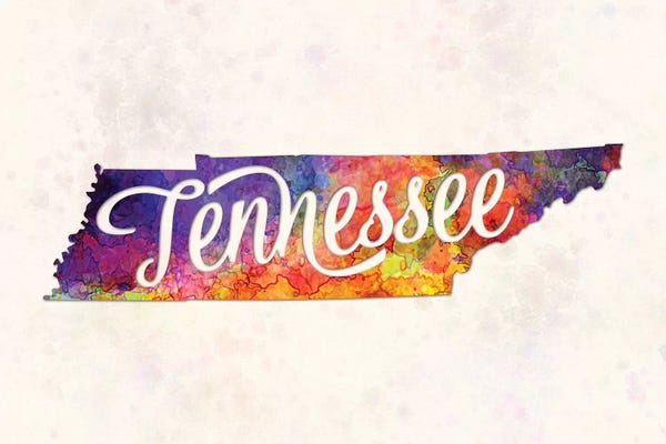 Tennessee: Tennessee US State In Watercolor Text Cut Out by Paul Rommer