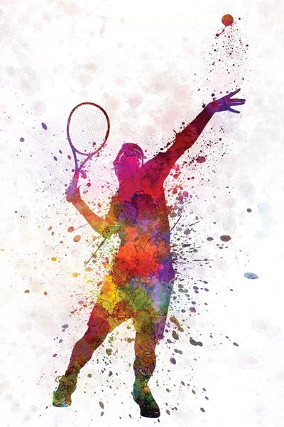 Paul Rommer: Tennis Player At Service Serving Silhouette I by Paul Rommer