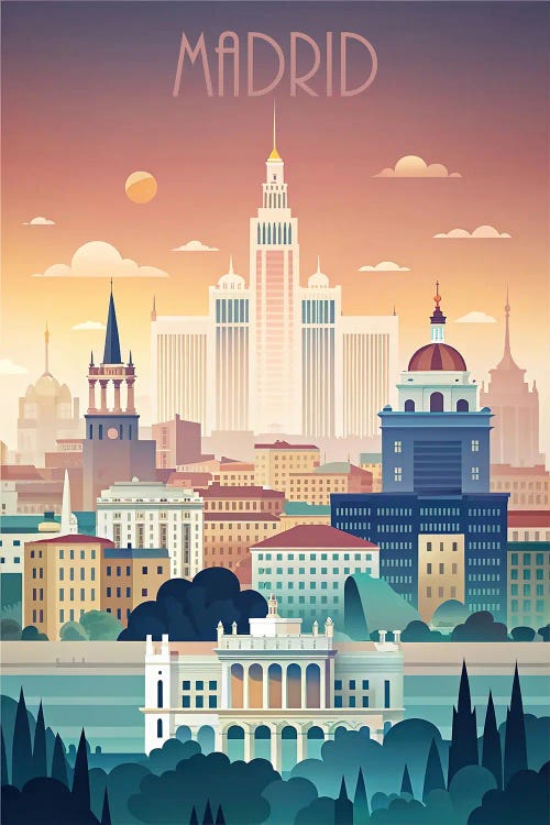 Minimalist Style Of Madrid Skyline by Paul Rommer wall art