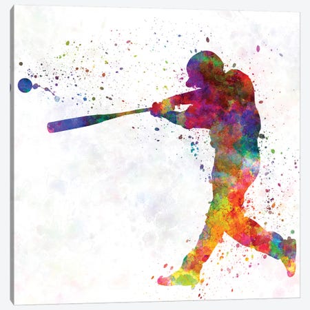 Baseball Player Hitting A Ball II Canvas Print #PUR69} by Paul Rommer Canvas Art