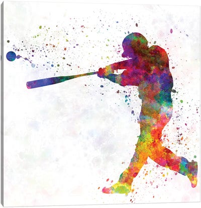 Baseball Player Hitting A Ball II Canvas Art Print - Sports Art