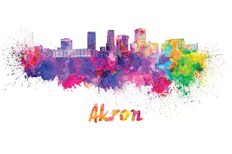 Akron Oh Skyline In Watercolor by Paul Rommer wall art