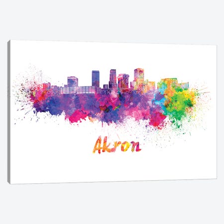Akron Oh Skyline In Watercolor Canvas Print #PUR6} by Paul Rommer Canvas Print