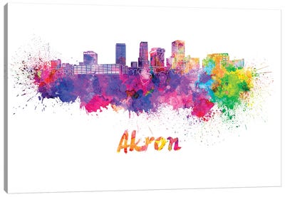Akron Oh Skyline In Watercolor Canvas Art Print - Ohio Art