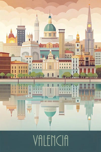 Valencian Community: Minimalist Skyline Of Valencia by Paul Rommer