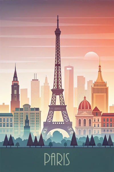 Canvas Print: Minimalist Skyline Of Paris by Paul Rommer